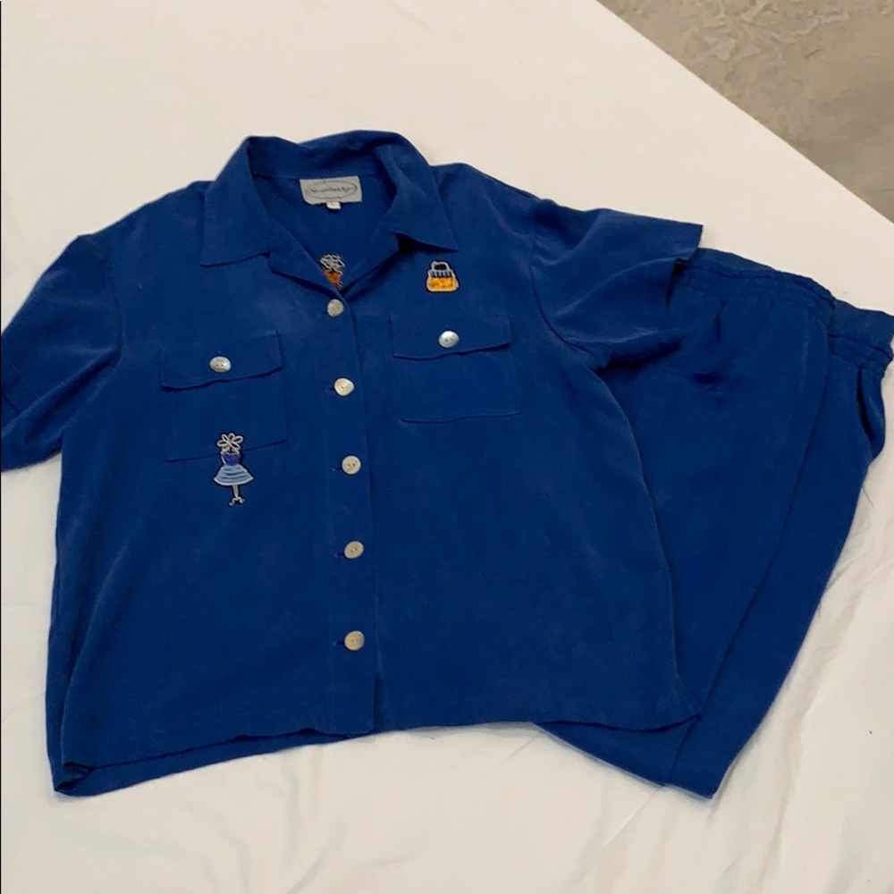 Ladies blue pant suit. Cotton blend